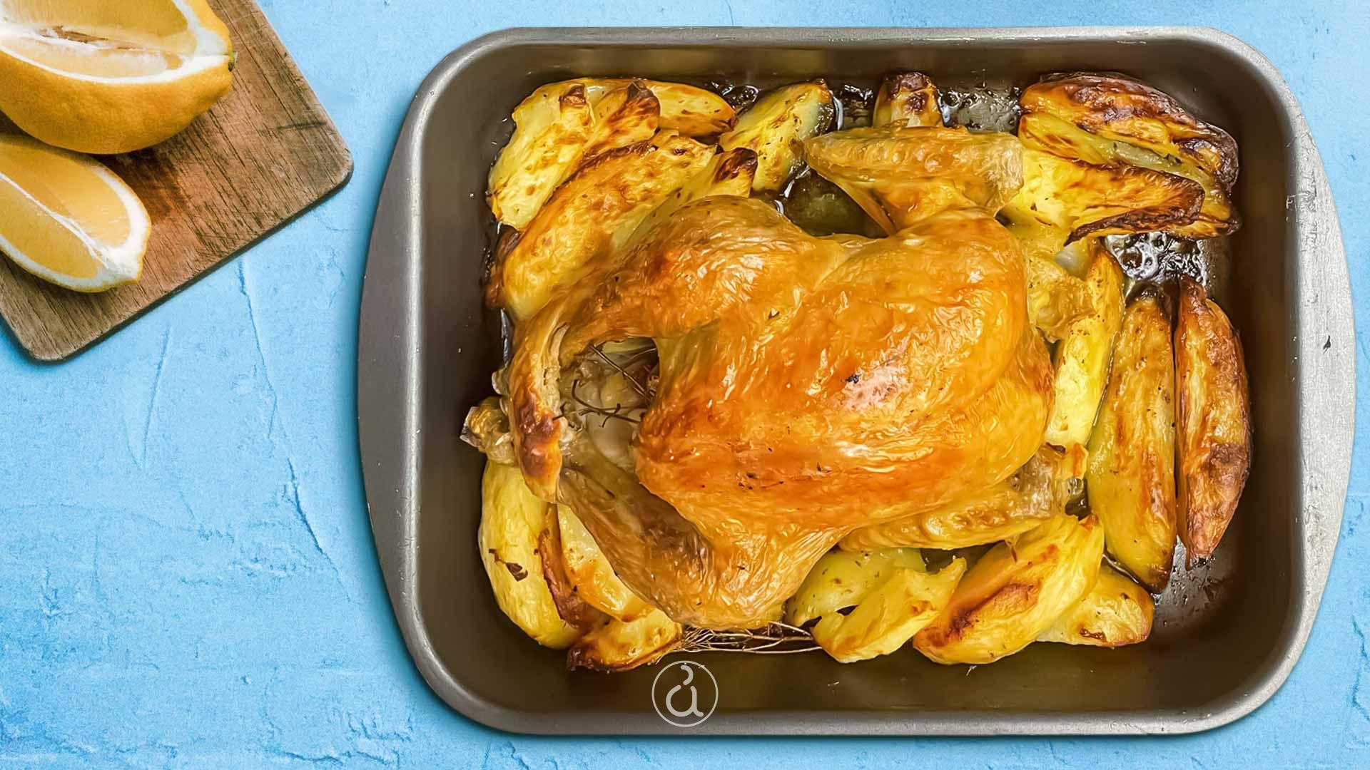 Lemon roast chicken with potatoes