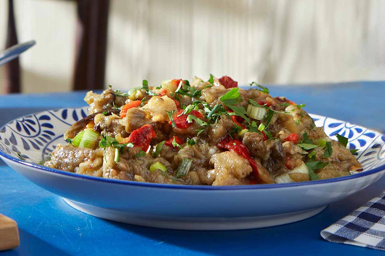 Smoked eggplant salad