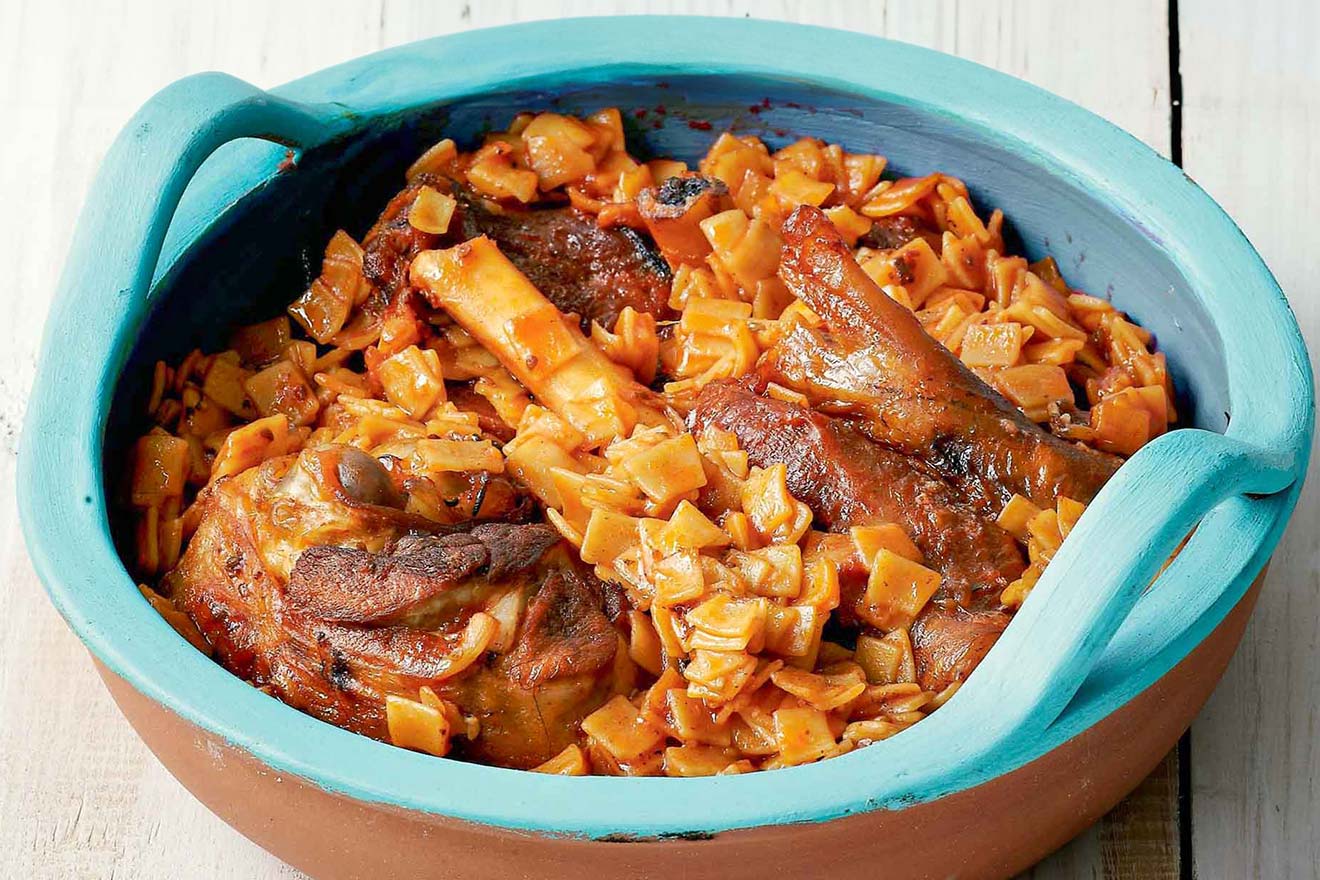Lamb giouvetsi baked in the oven