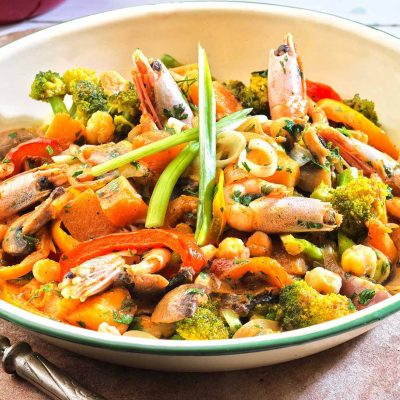 γαρίδες κάρυ με λαχανικά