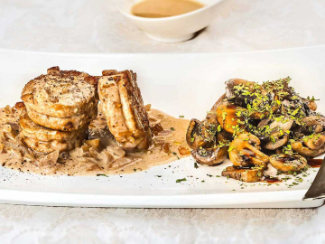 Ψαρονέφρι με ζεστή σάλτσα portobello