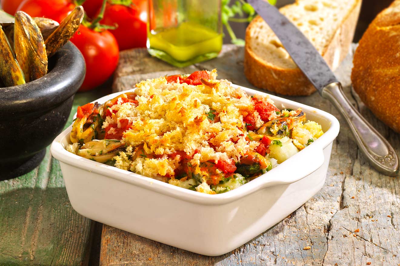 Μύδια στο φούρνο με τραγανή κρούστα