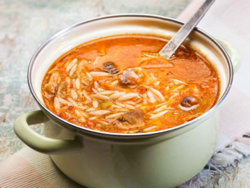 Vegetable beef soup with orzo