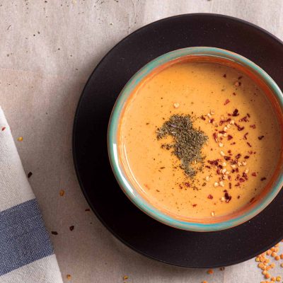 Σούπα με κόκκινες φακές , καρότο και γλυκοπατάτα