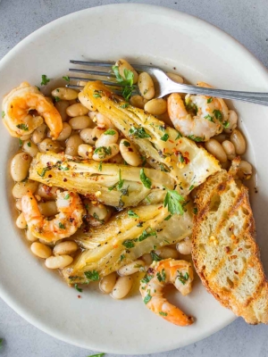 Φινόκιο καραμελωμένο με γαρίδες και φασόλια