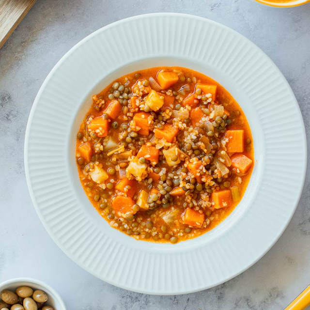 Φακές με γλυκοπατάτα και πλιγούρι