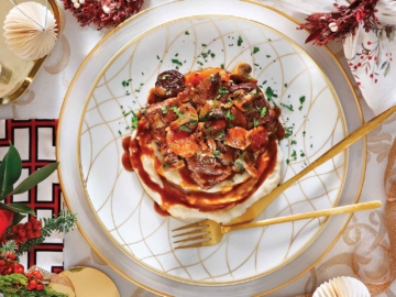 Χτένι με κρασί, κάστανα και αποξηραμένα φρούτα