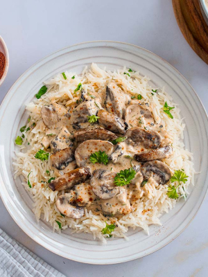 Vegan λευκή σάλτσα με μανιτάρια και ρύζι