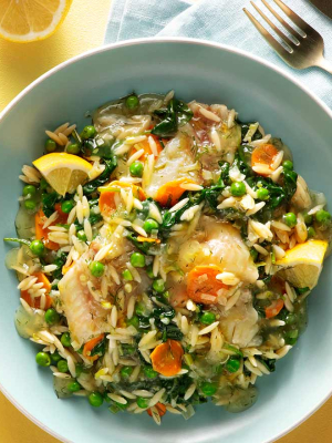 Φιλέτο ψαριού με σπανάκι και κριθαράκι