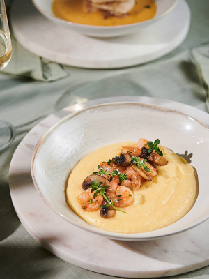 Γάμπαρη, με μανιτάρια και κρεμώδη πολέντα