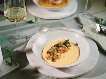 Γάμπαρη, με μανιτάρια και κρεμώδη πολέντα