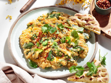 Κόκκινες φακές με σπανάκι & μπαχαρικά