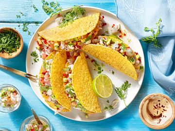 Tacos με γαρίδες ceviche και πικάντικη μαγιονέζα